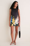 Ebony Snapdragon Print Yvonne Embroidered Mini Dress