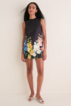 Ebony Snapdragon Print Yvonne Embroidered Mini Dress