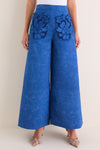 Azure Vegan Suede Applique Christina Pants