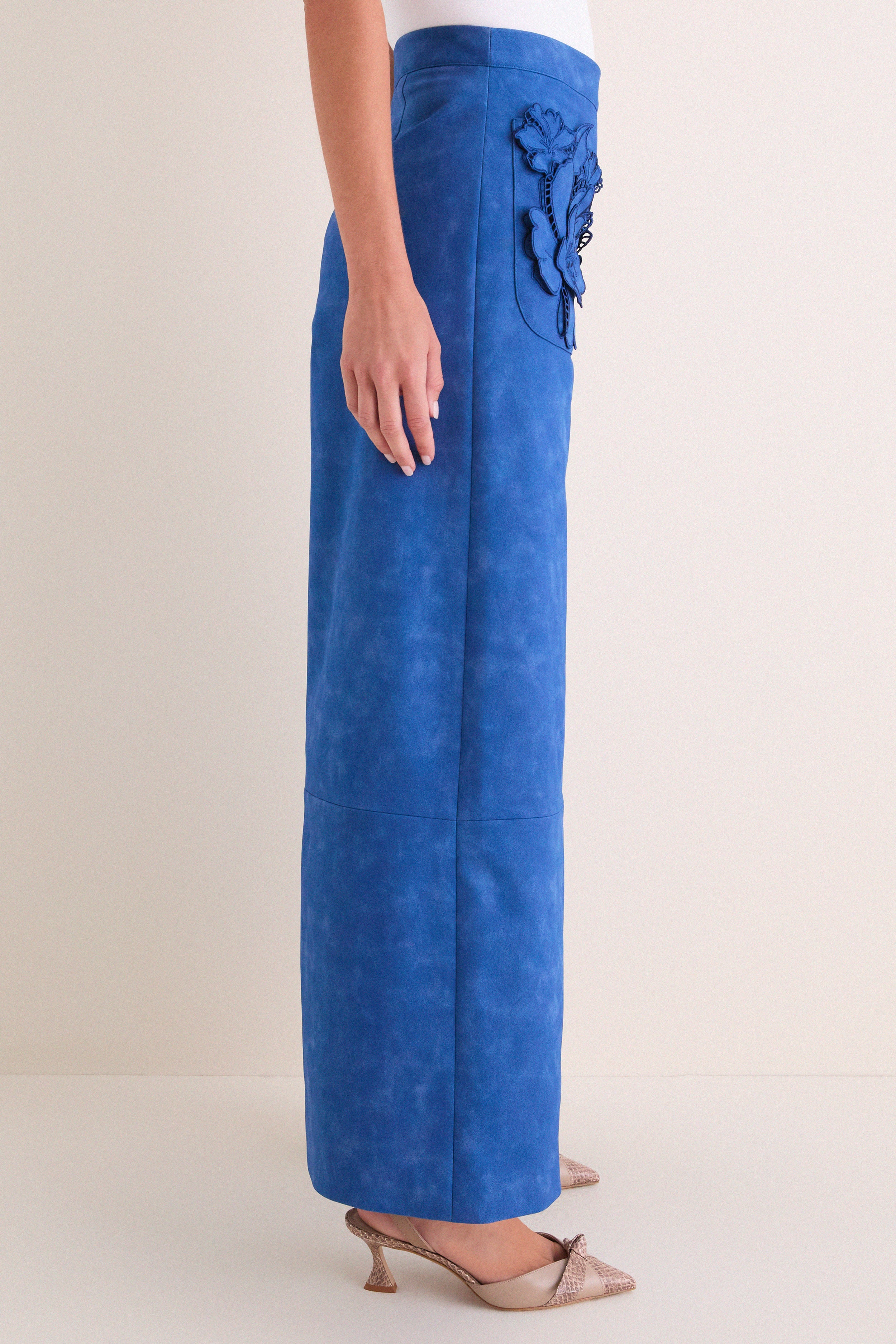 Azure Vegan Suede Applique Christina Pants