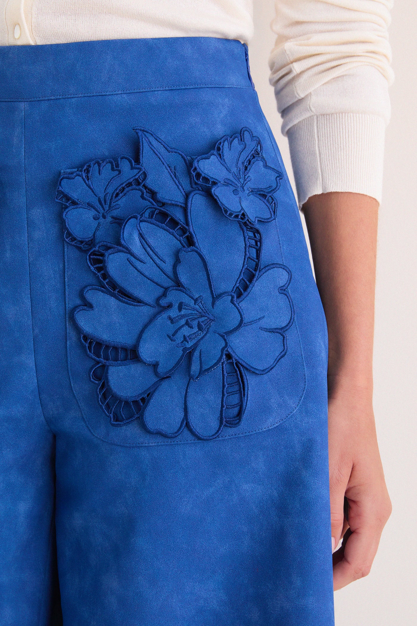 Azure Vegan Suede Applique Christina Pants
