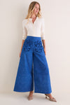 Azure Vegan Suede Applique Christina Pants