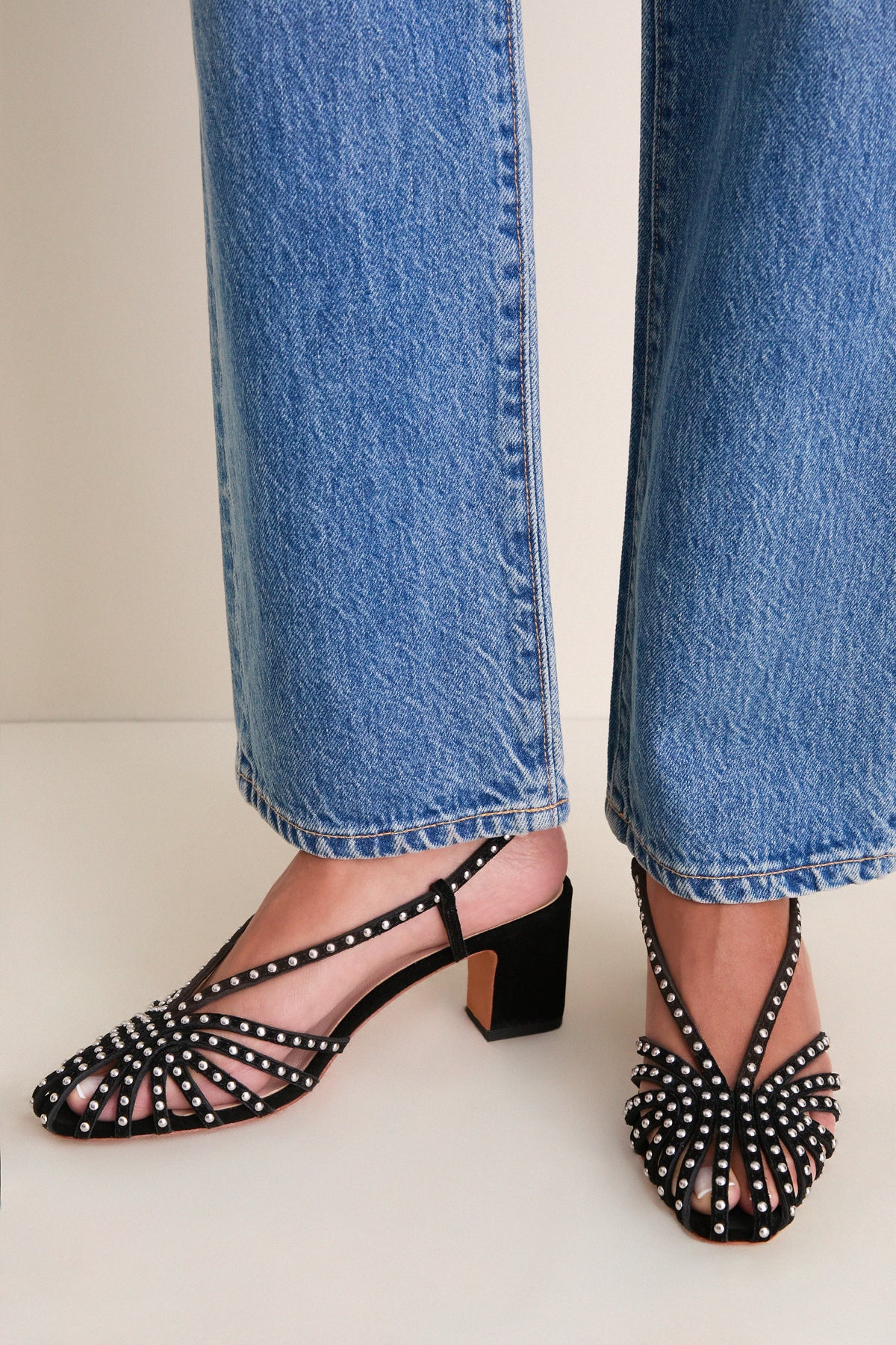 Black Studded Suede Priscilla Heels