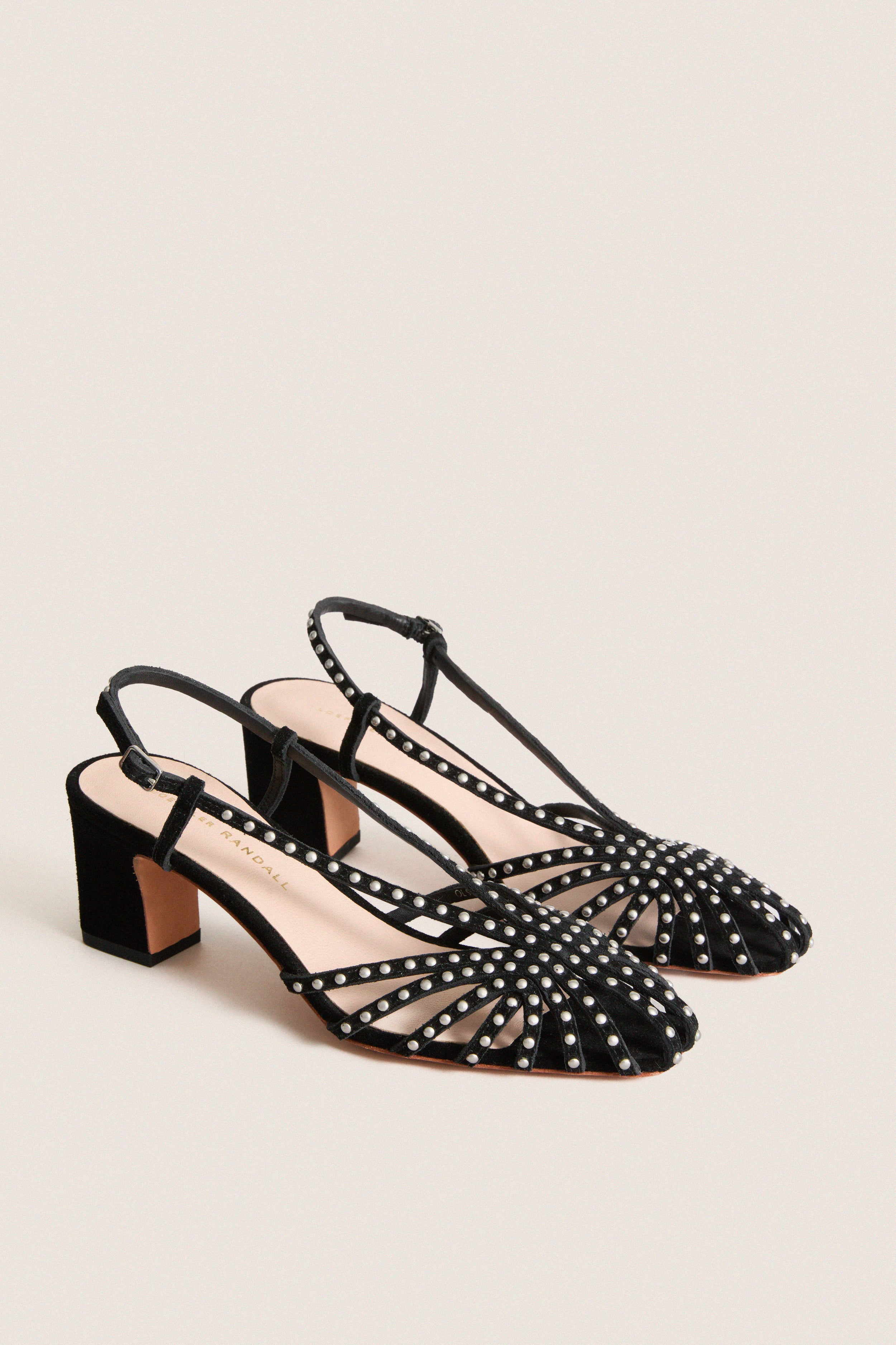 Black Studded Suede Priscilla Heels