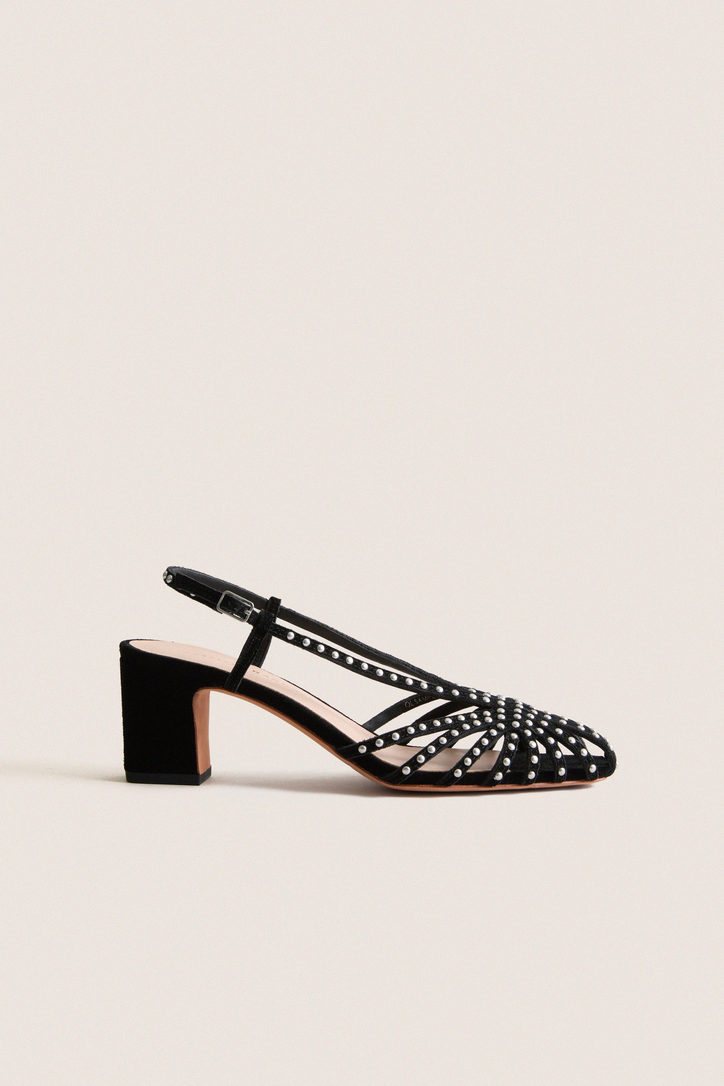 Black Studded Suede Priscilla Heels