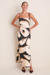 Black Ecru Abstract Floral Lo No Dicho Midi Dress