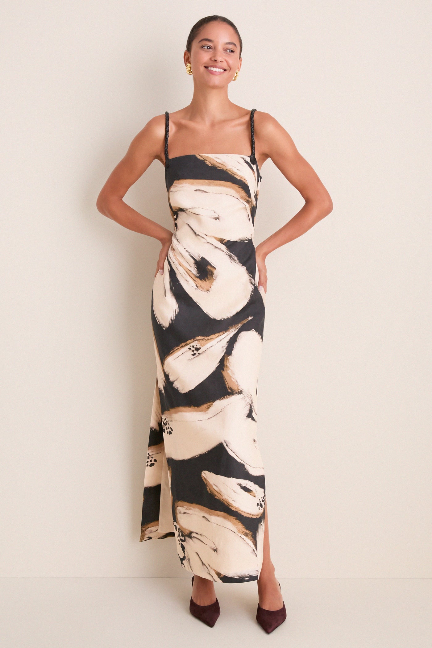 Black Ecru Abstract Floral Lo No Dicho Midi Dress