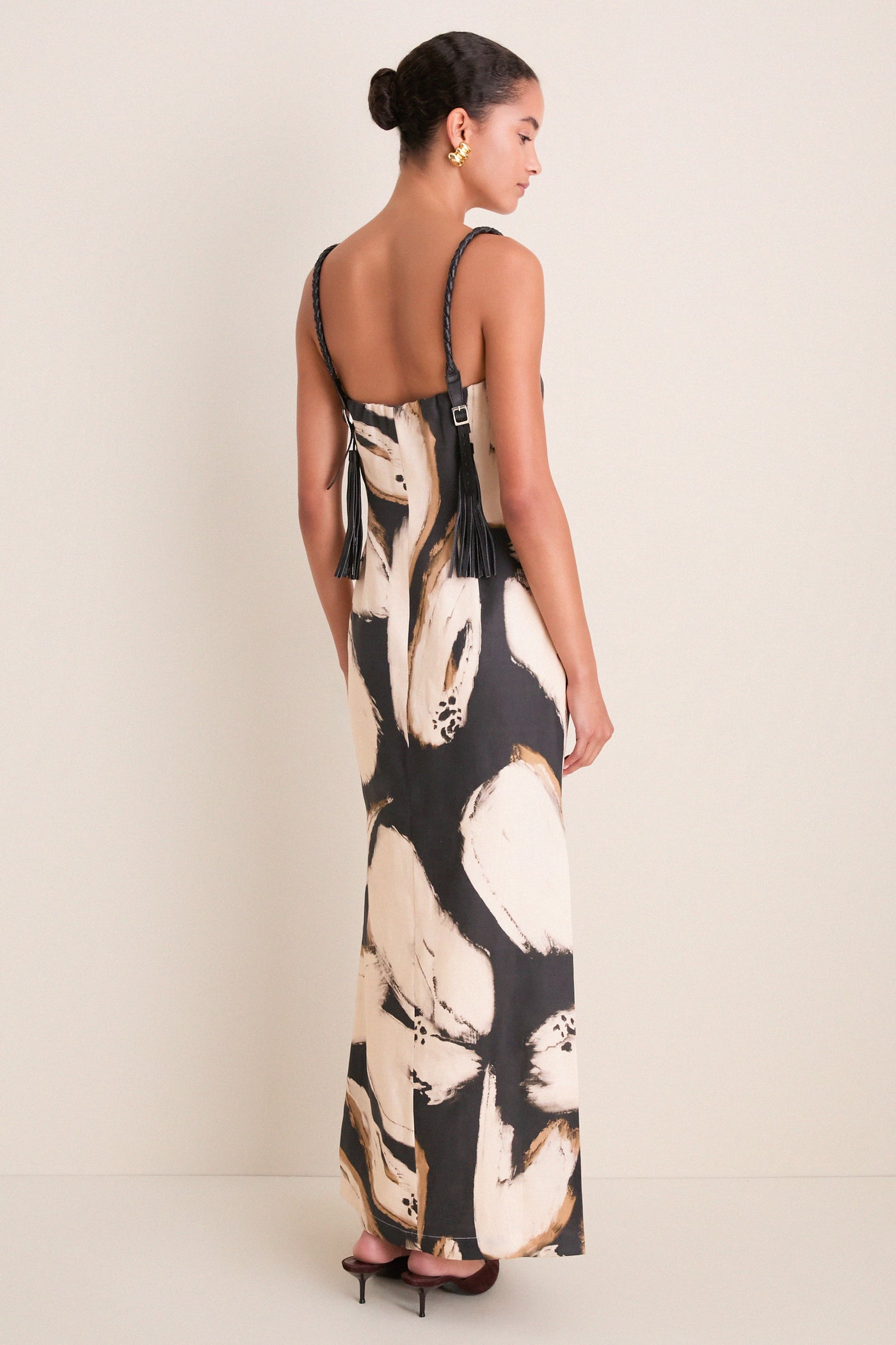 Black Ecru Abstract Floral Lo No Dicho Midi Dress