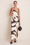 Black Ecru Abstract Floral Lo No Dicho Midi Dress