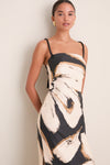 Black Ecru Abstract Floral Lo No Dicho Midi Dress