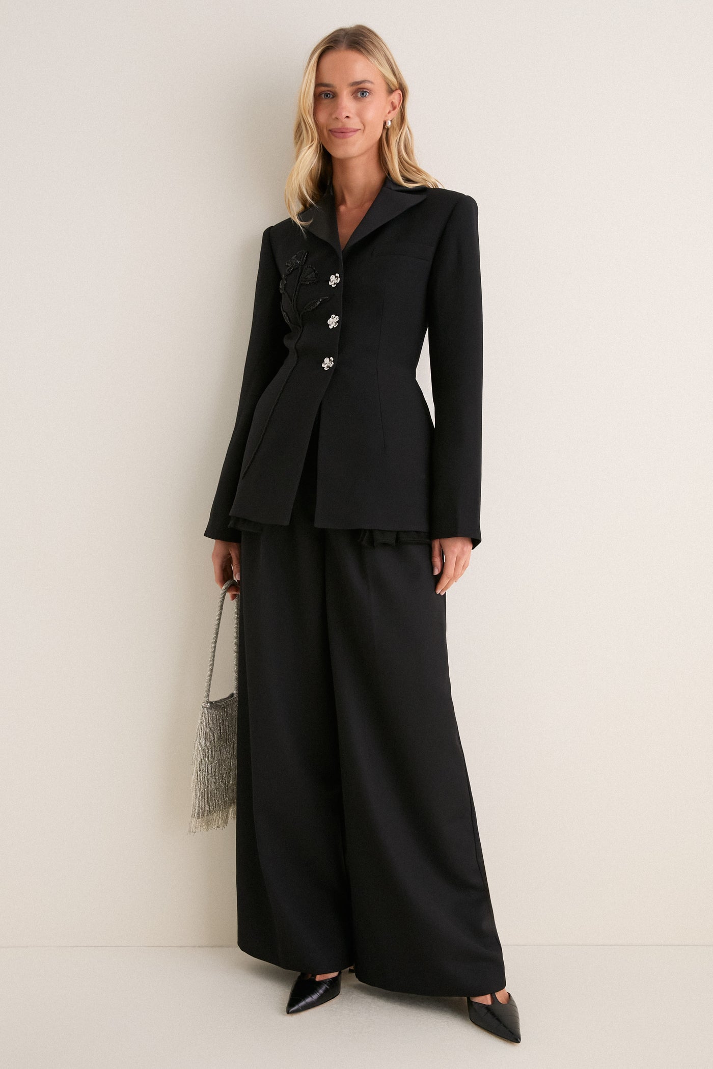 Noir Evelyn Jacket With Embroidered Tulip