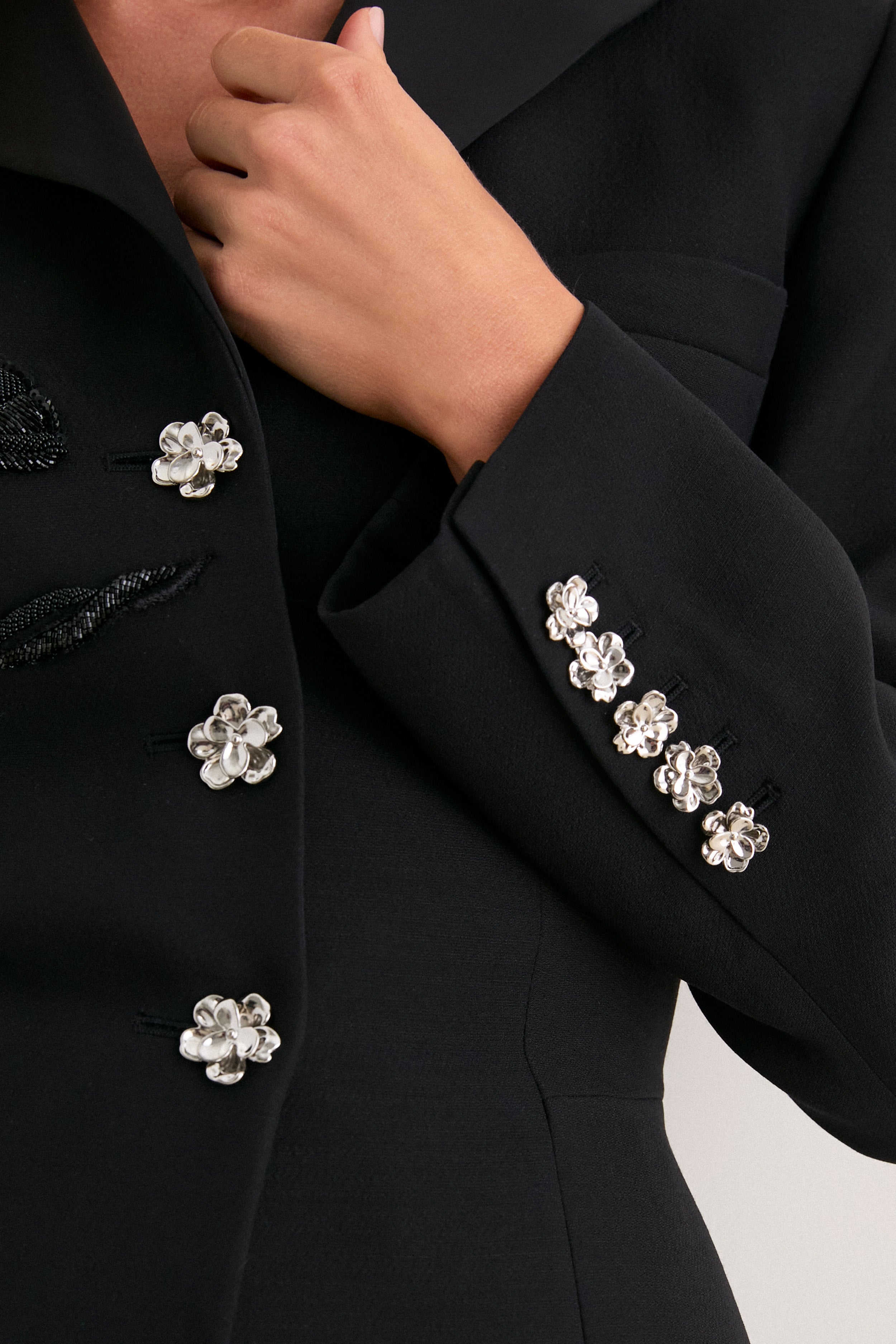 Noir Evelyn Jacket With Embroidered Tulip