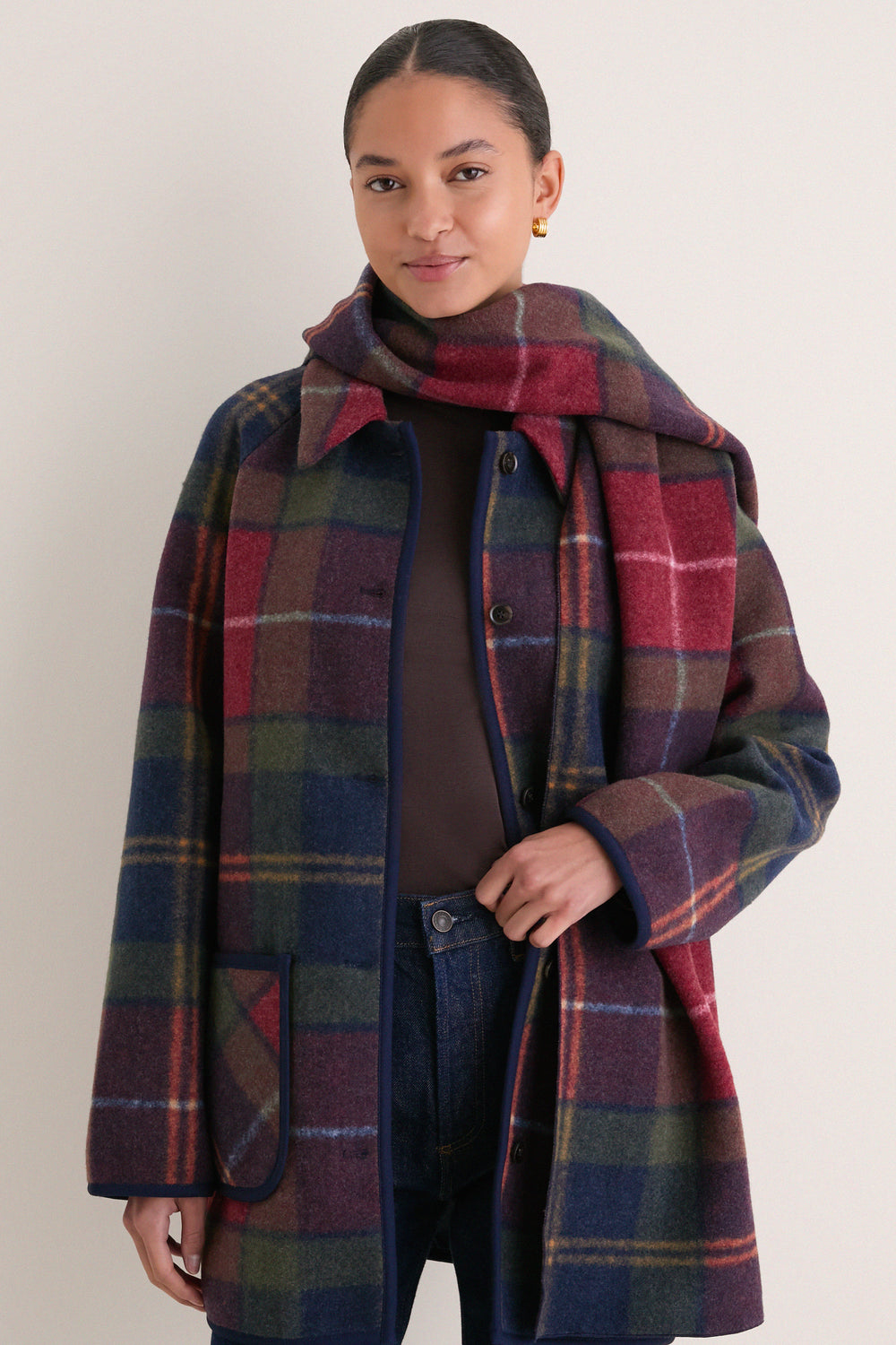 Multi Plaid Gaelle Scarf Jacket