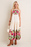 Cream Wilhelmina Embroidery Sleeveless Midi Dress