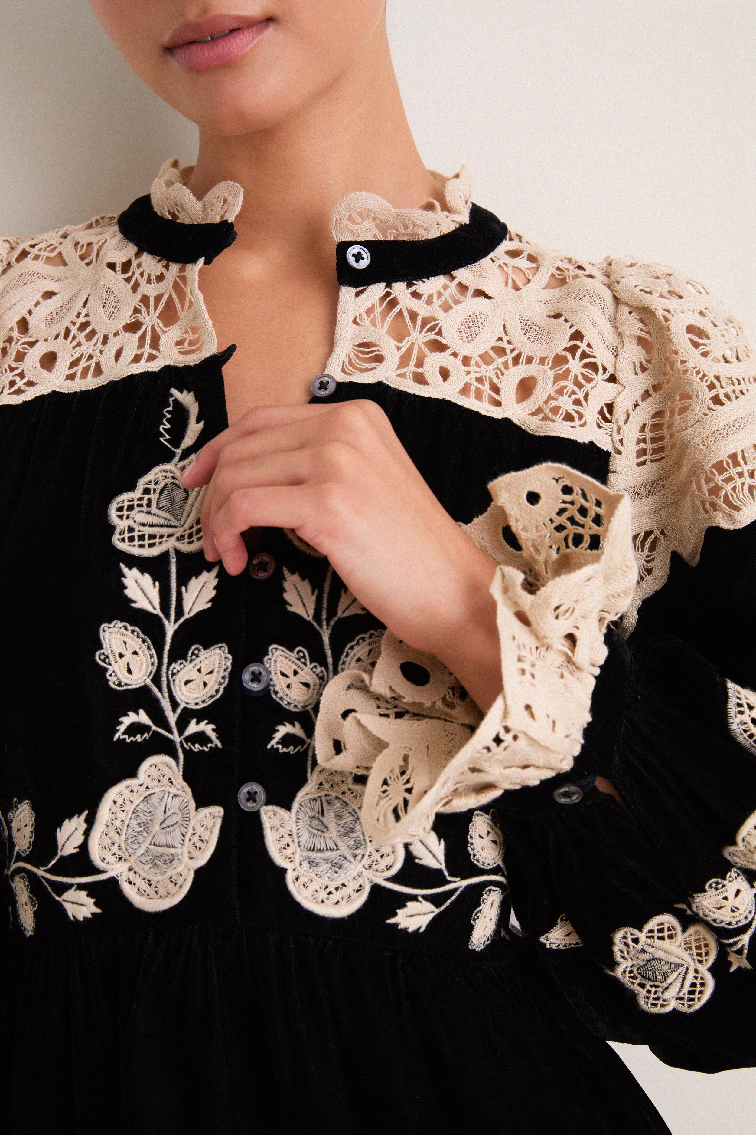 Black Shiloh Embroidery Long Sleeve Mini Dress