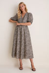 Cream Charlize Print Ruched Short Sleeve Dress
