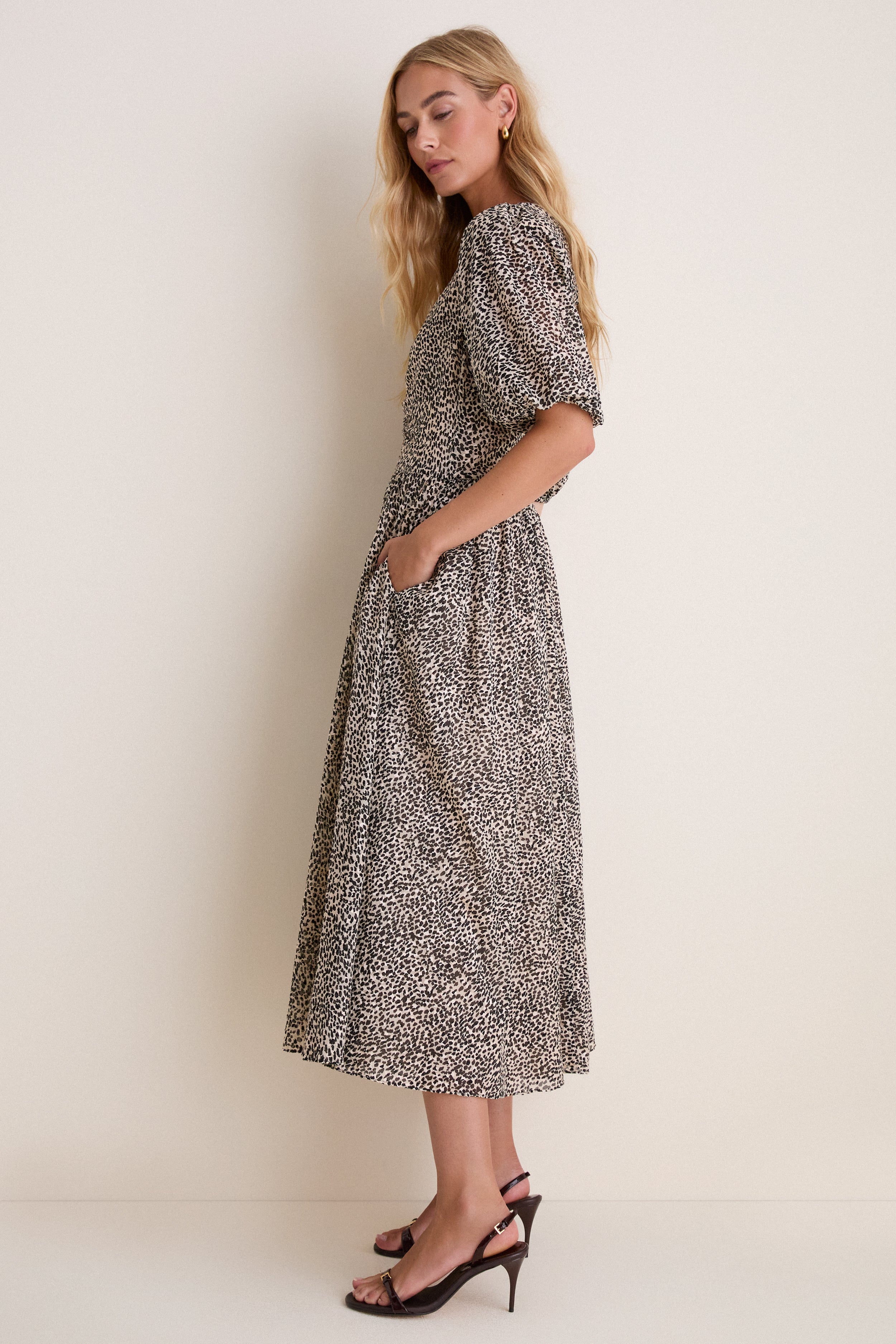 Cream Charlize Print Ruched Short Sleeve Dress