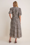 Cream Charlize Print Ruched Short Sleeve Dress