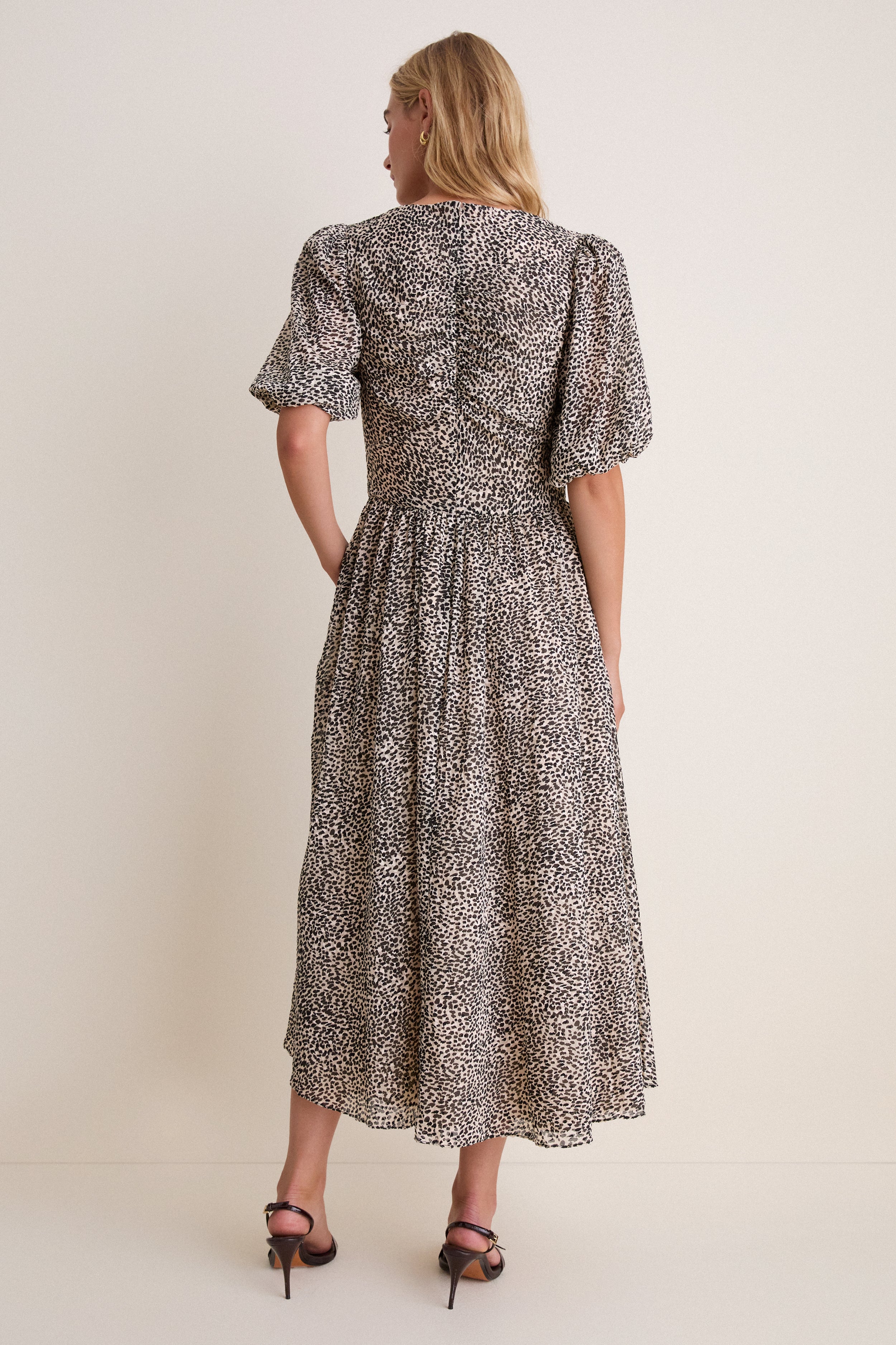 Cream Charlize Print Ruched Short Sleeve Dress