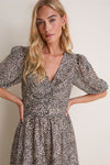 Cream Charlize Print Ruched Short Sleeve Dress