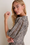 Cream Charlize Print Ruched Short Sleeve Dress