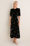 Black Leda Velvet Puff Sleeve Midi Dress