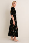 Black Leda Velvet Puff Sleeve Midi Dress