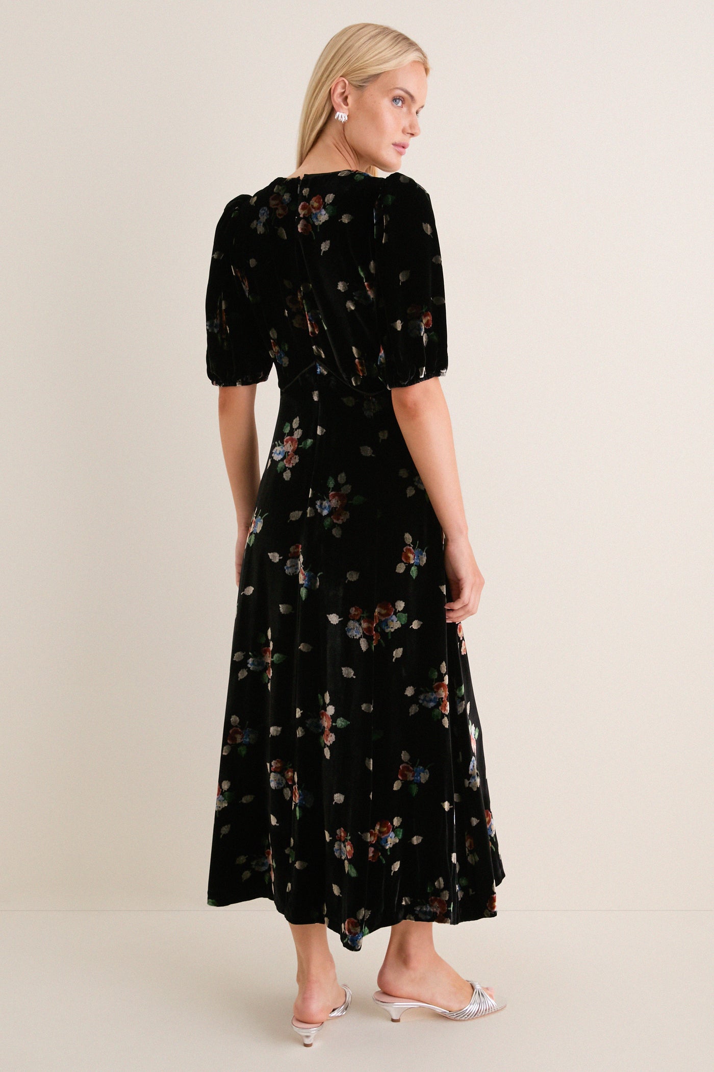 Black Leda Velvet Puff Sleeve Midi Dress