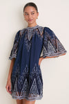 Blue Vali Embroidery Mini Dress