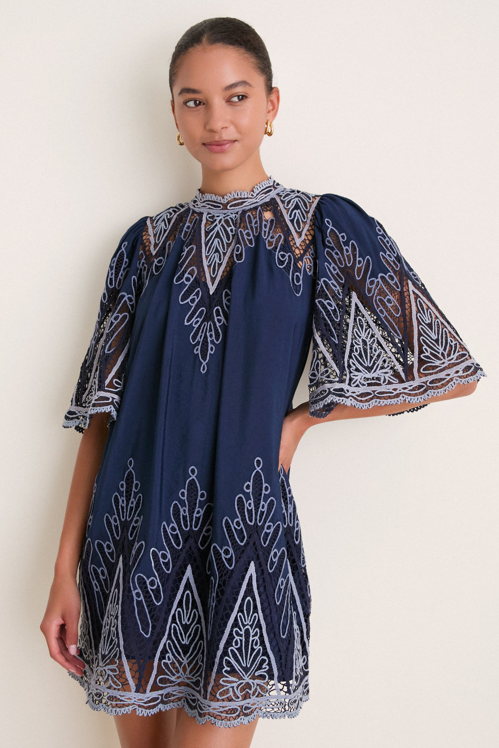 Blue Vali Embroidery Mini Dress