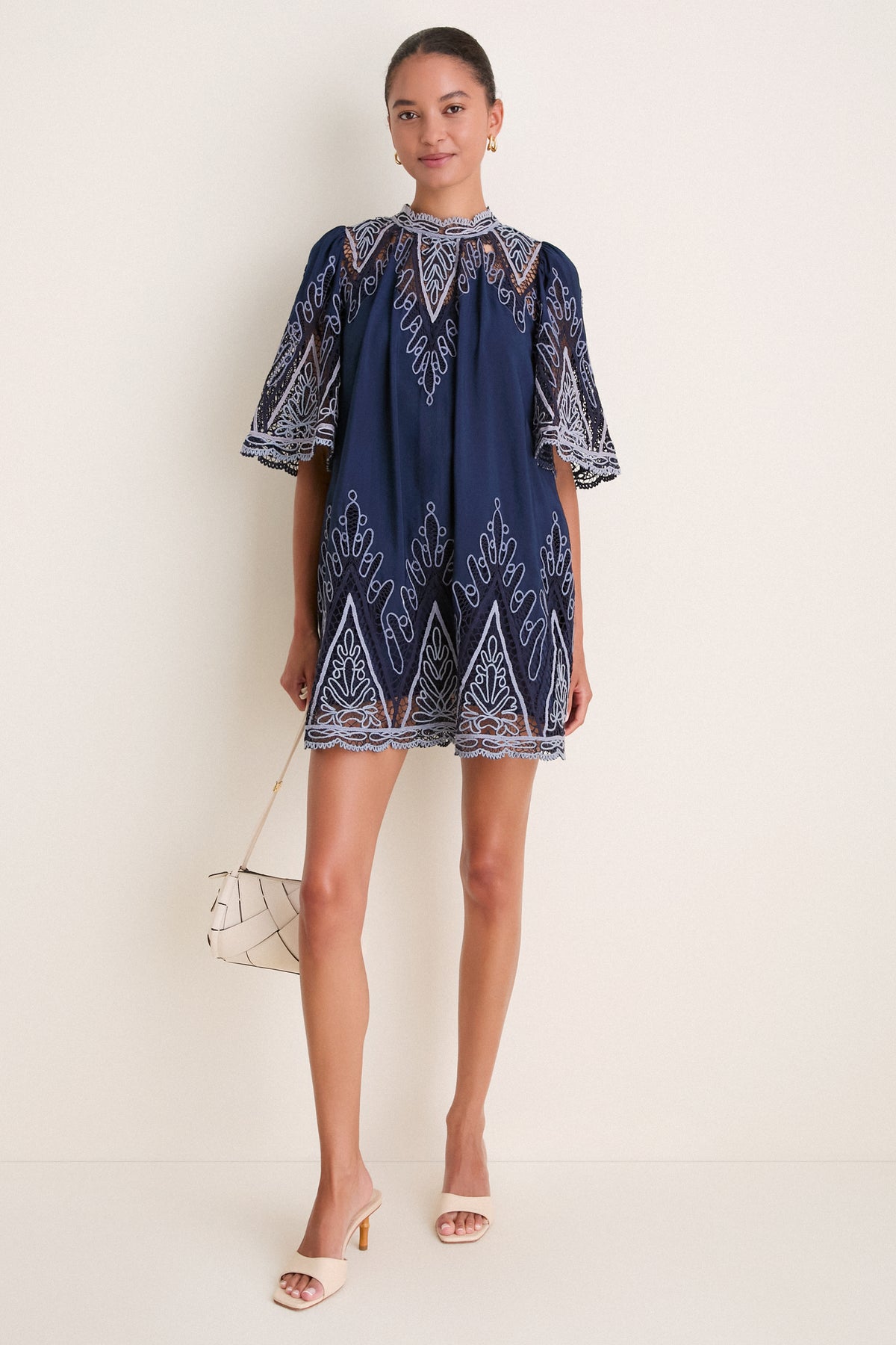 Blue Vali Embroidery Mini Dress