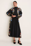 Black Ruwa Embroidery Long Sleeve Dress