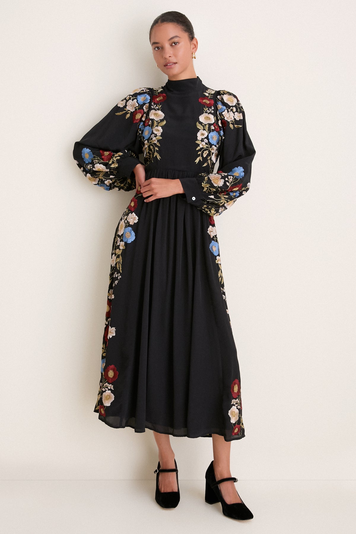Black Ruwa Embroidery Long Sleeve Dress