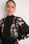 Black Ruwa Embroidery Long Sleeve Dress