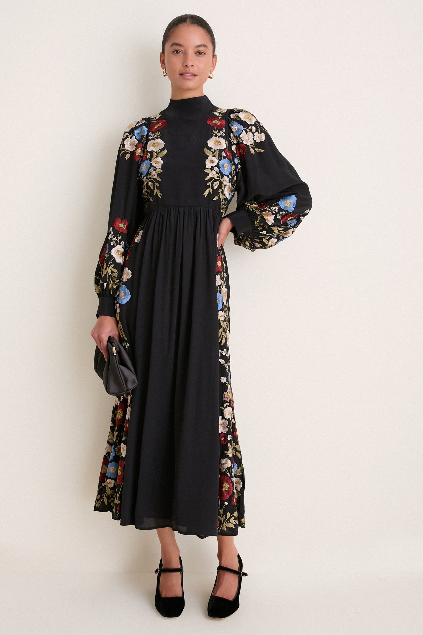 Black Ruwa Embroidery Long Sleeve Dress