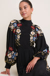 Black Ruwa Embroidery Long Sleeve Dress