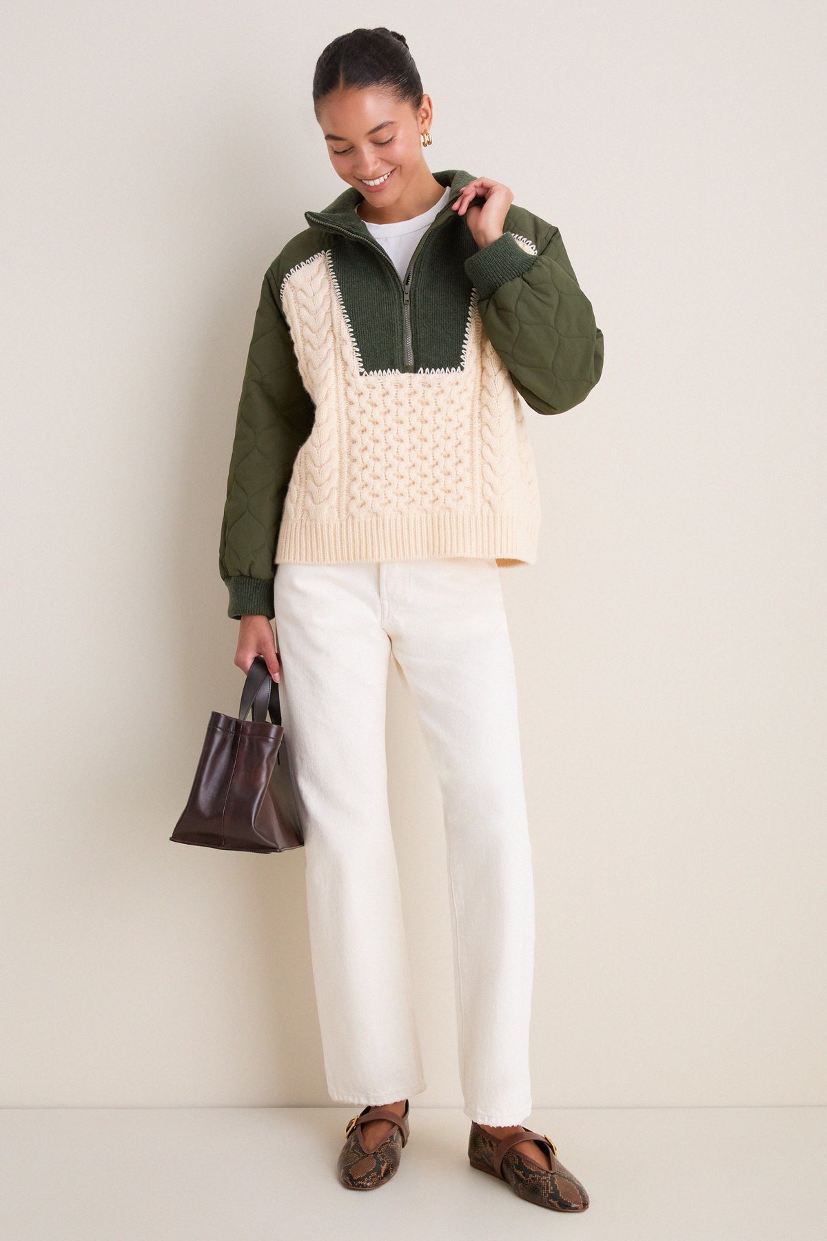 Army Allen Cable Half Zip Combo Pullover