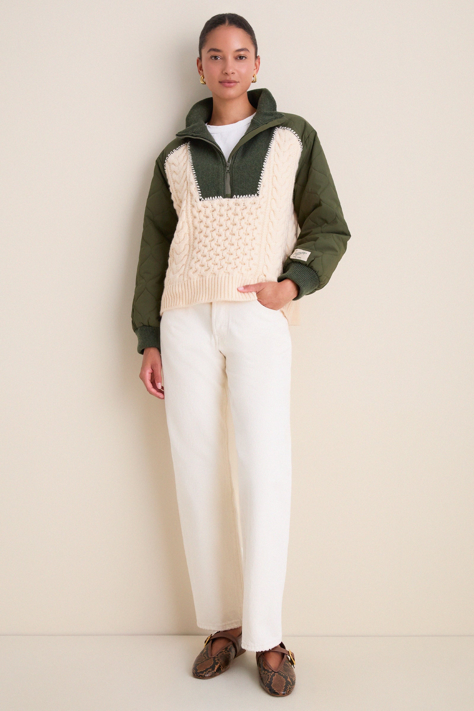 Army Allen Cable Half Zip Combo Pullover