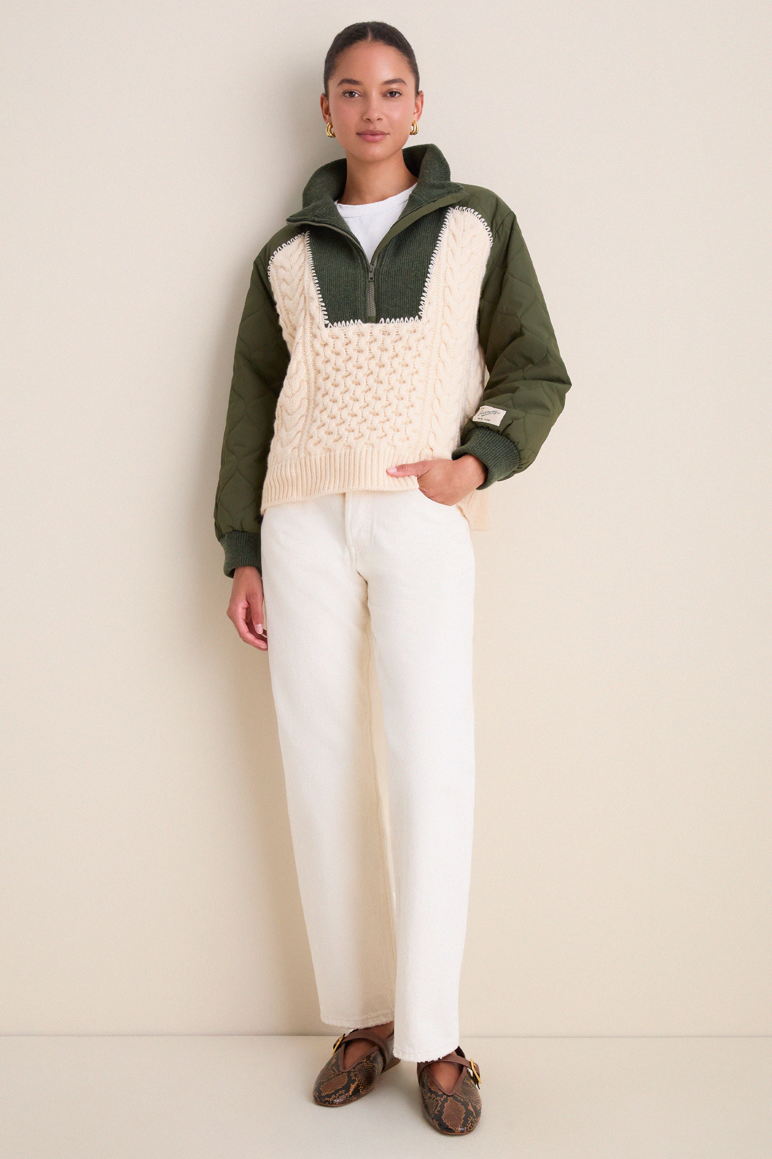 Army Allen Cable Half Zip Combo Pullover