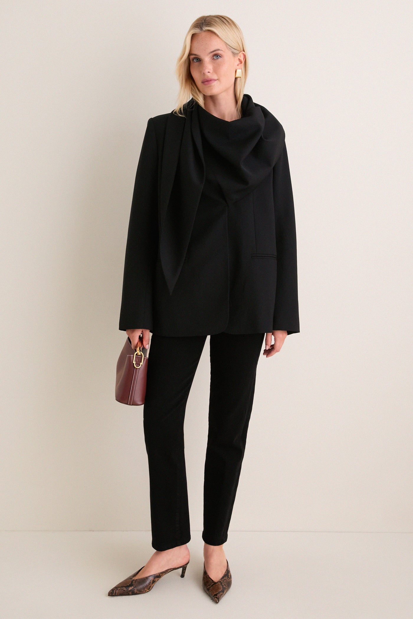 Black Remi Tropical Scarf Blazer