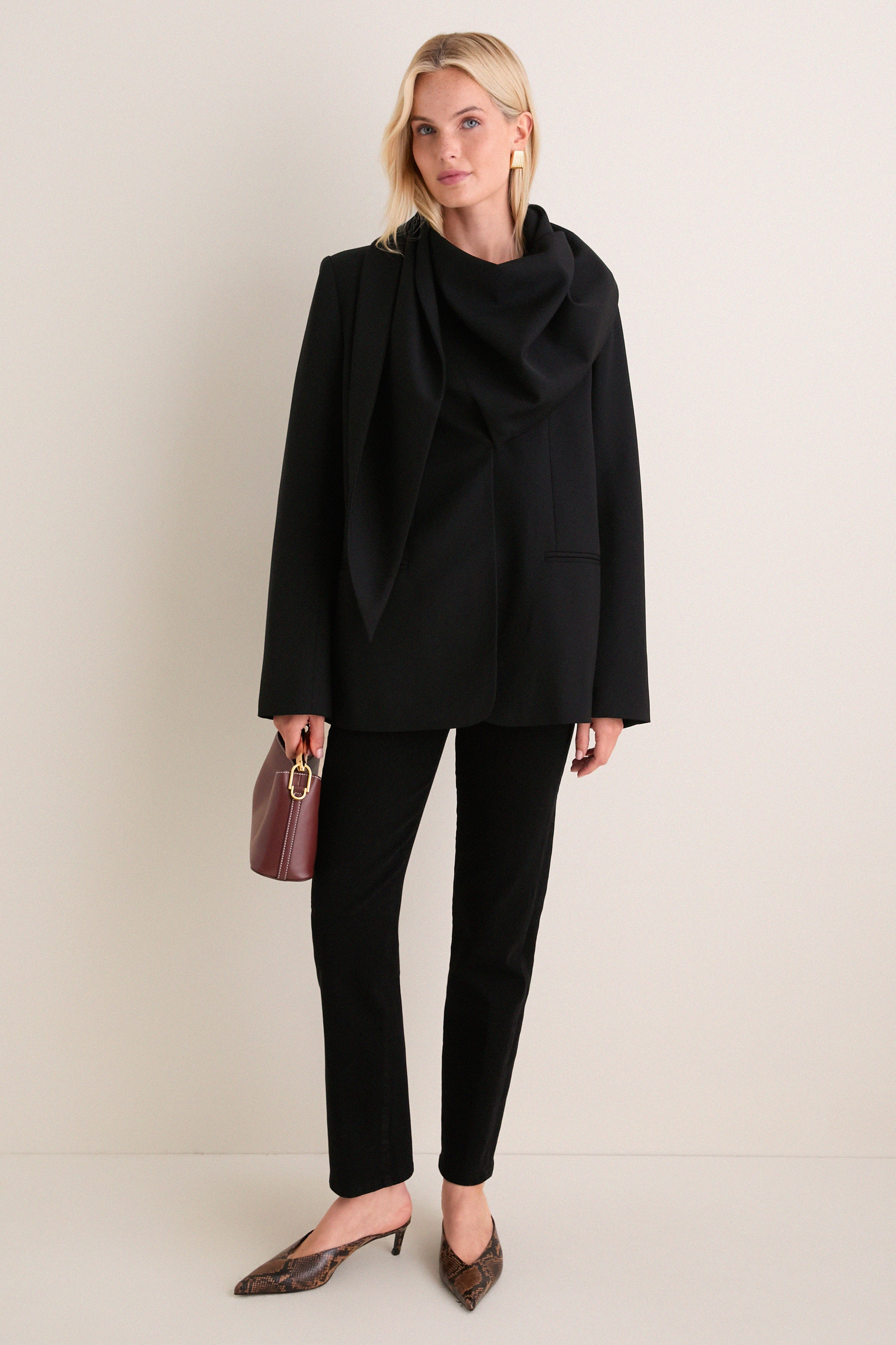 Black Remi Tropical Scarf Blazer