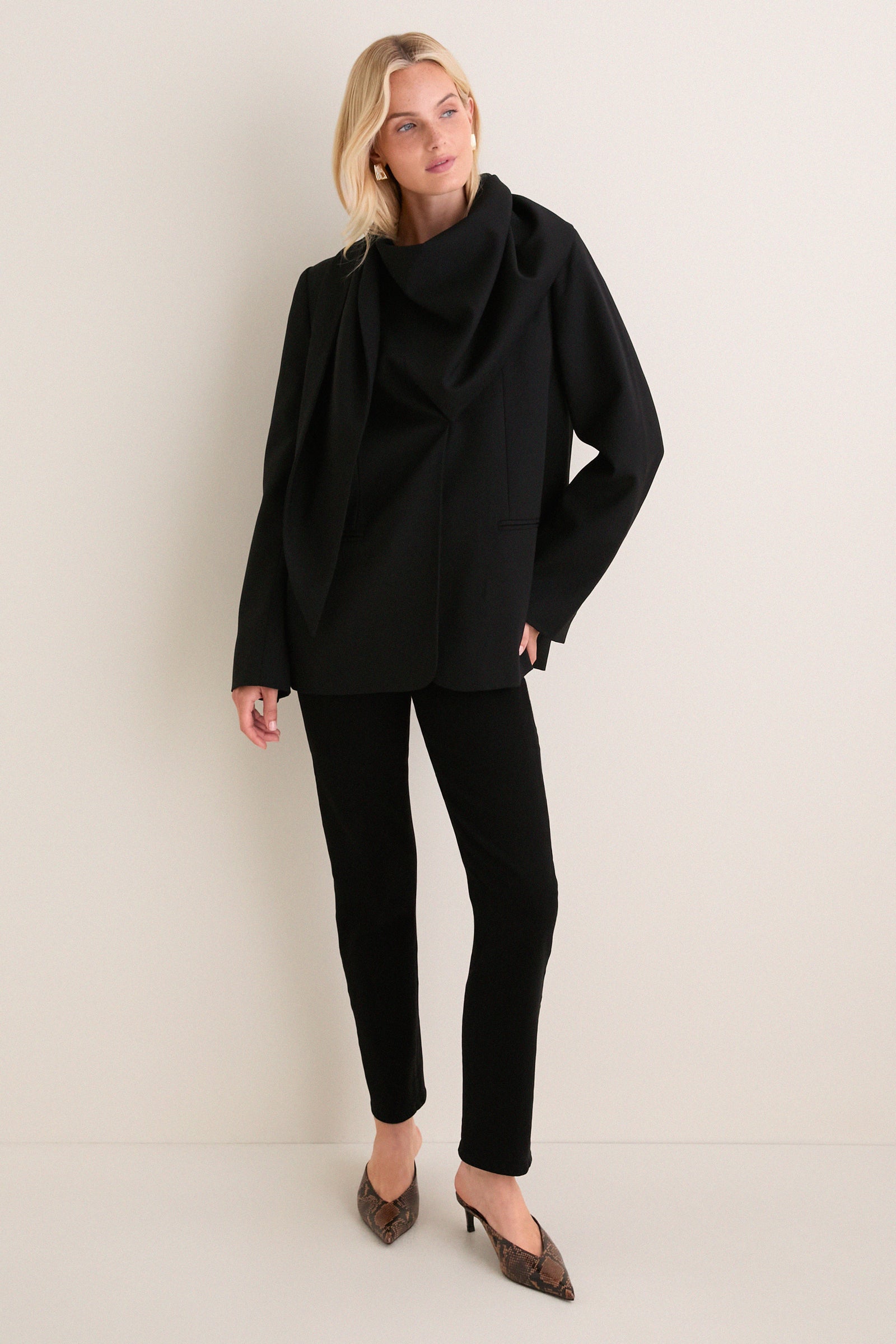 Black Remi Tropical Scarf Blazer