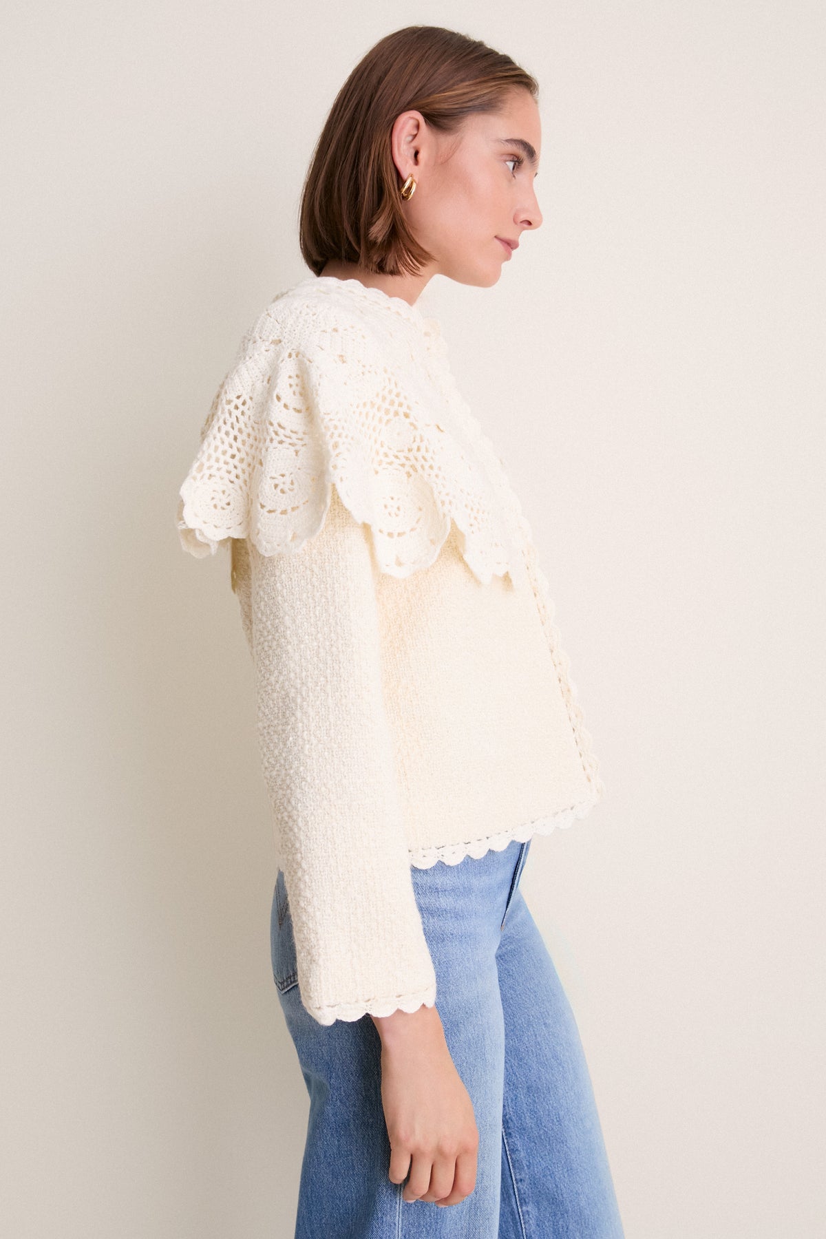 Cream Wright Knit Cape Jacket