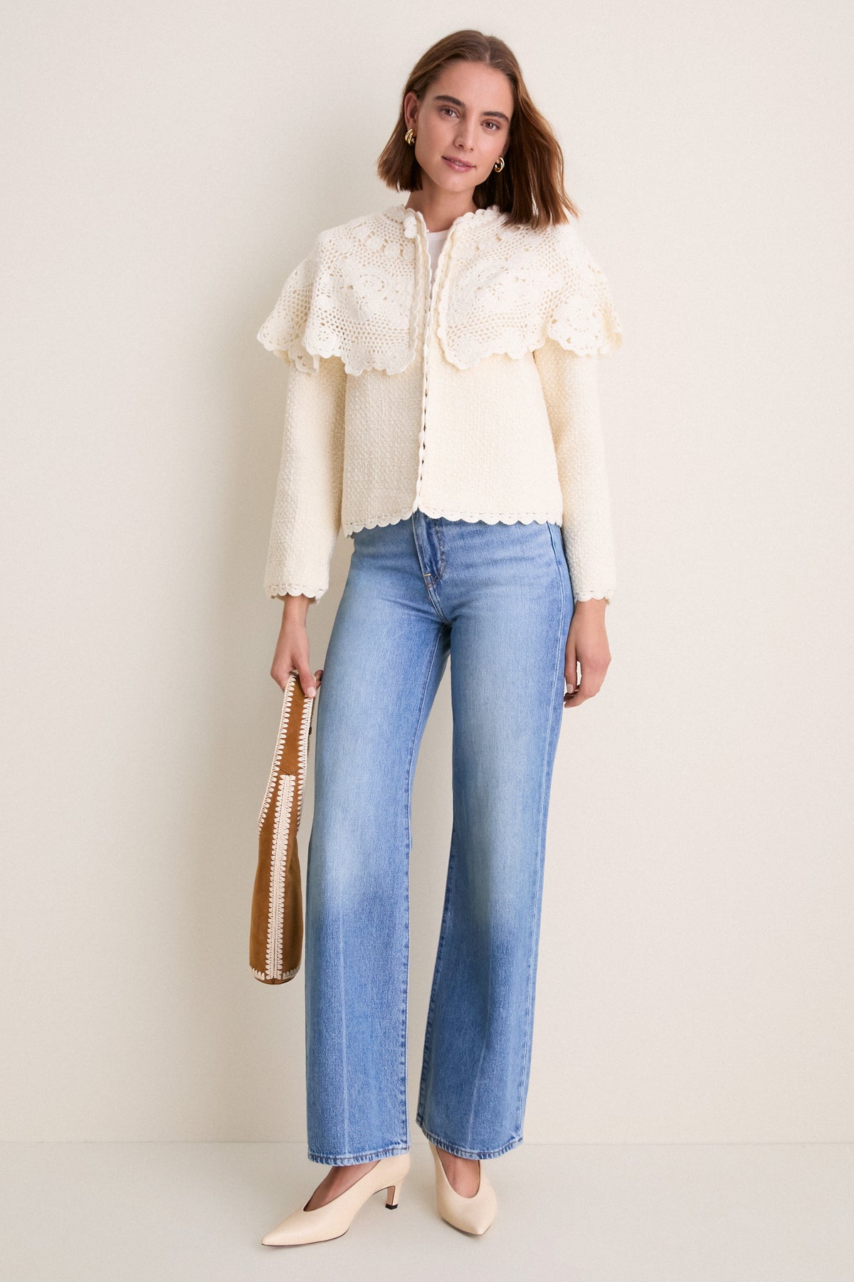 Cream Wright Knit Cape Jacket