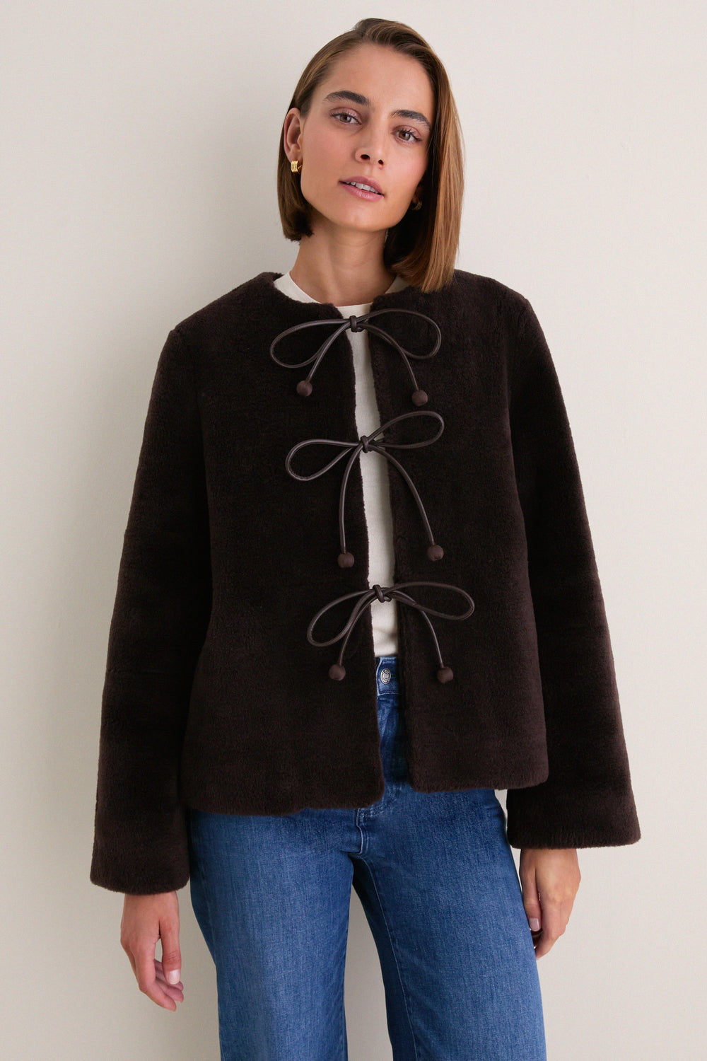 Brown Annie Shearling Long Sleeve Coat