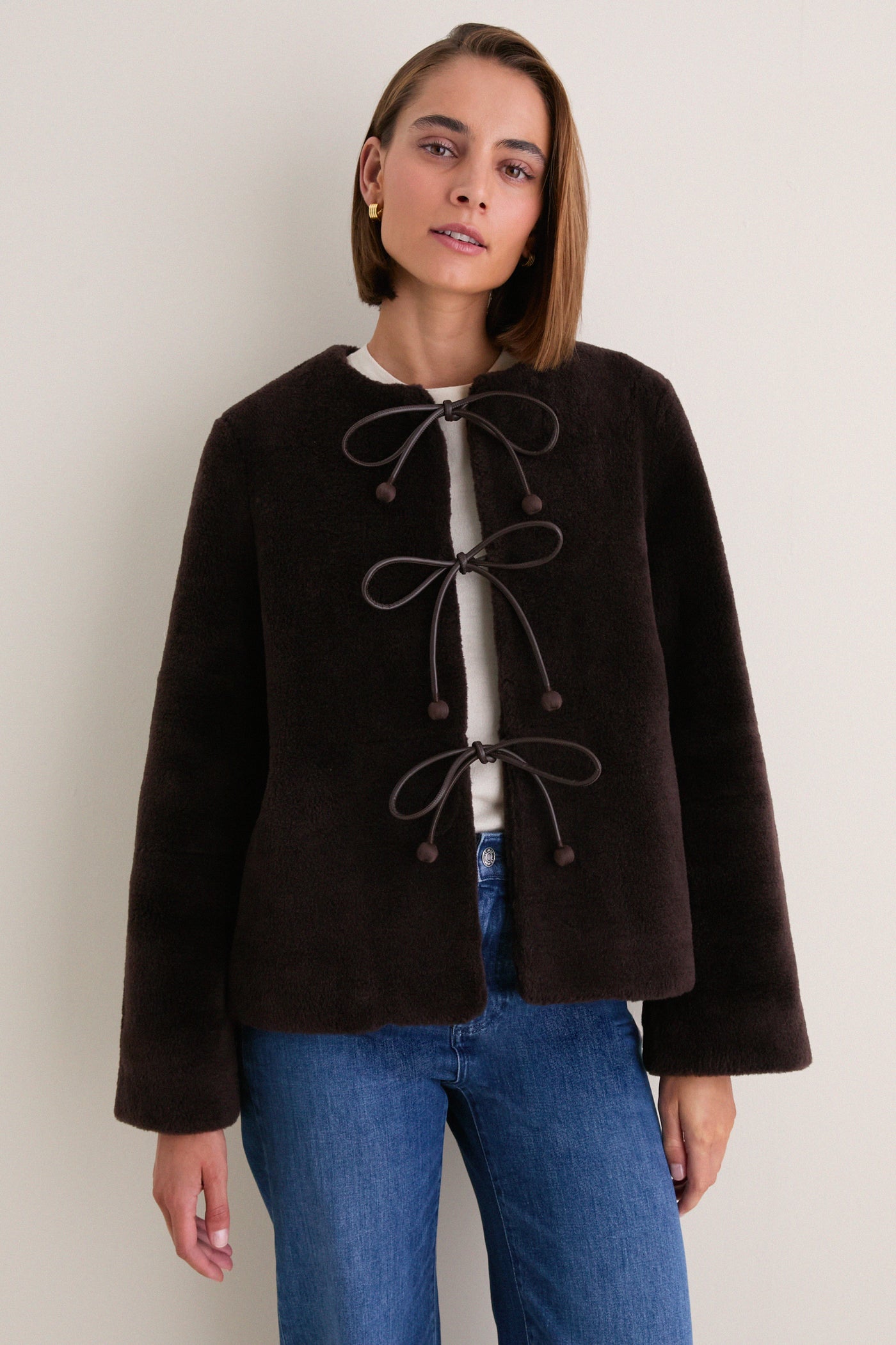 Brown Annie Shearling Long Sleeve Coat