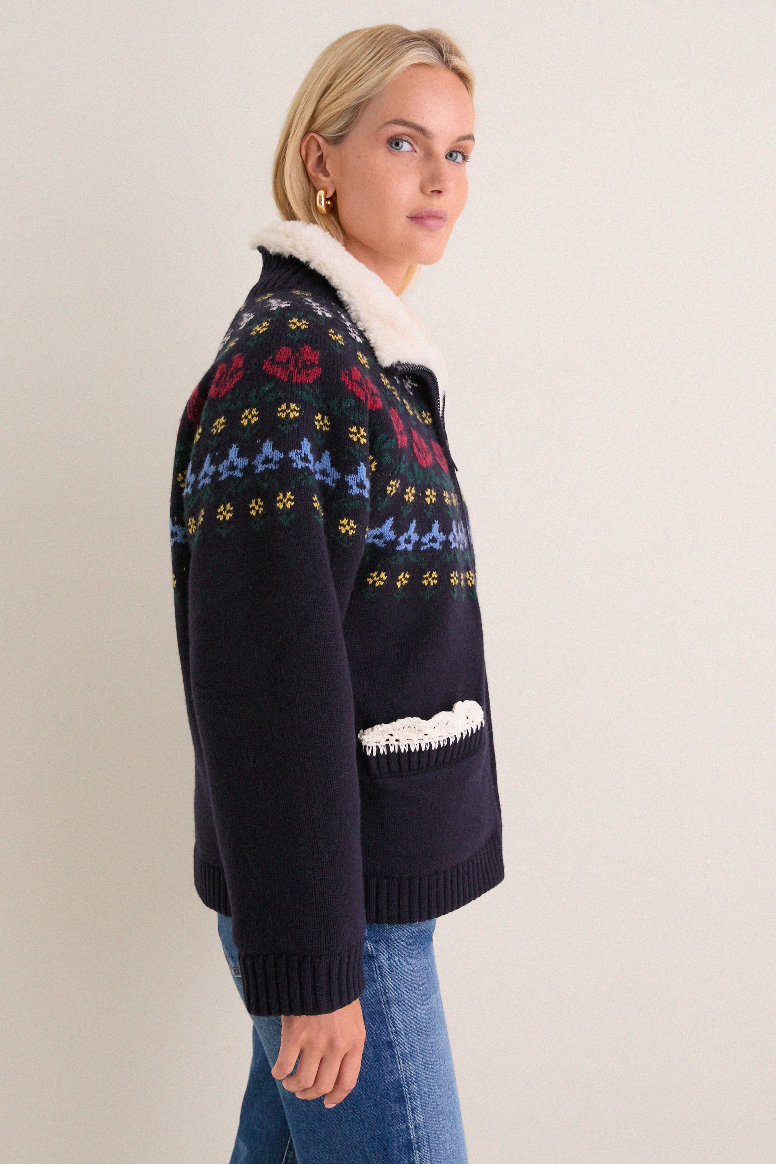 Navy Preston Knit Sherpa Lined Jacket