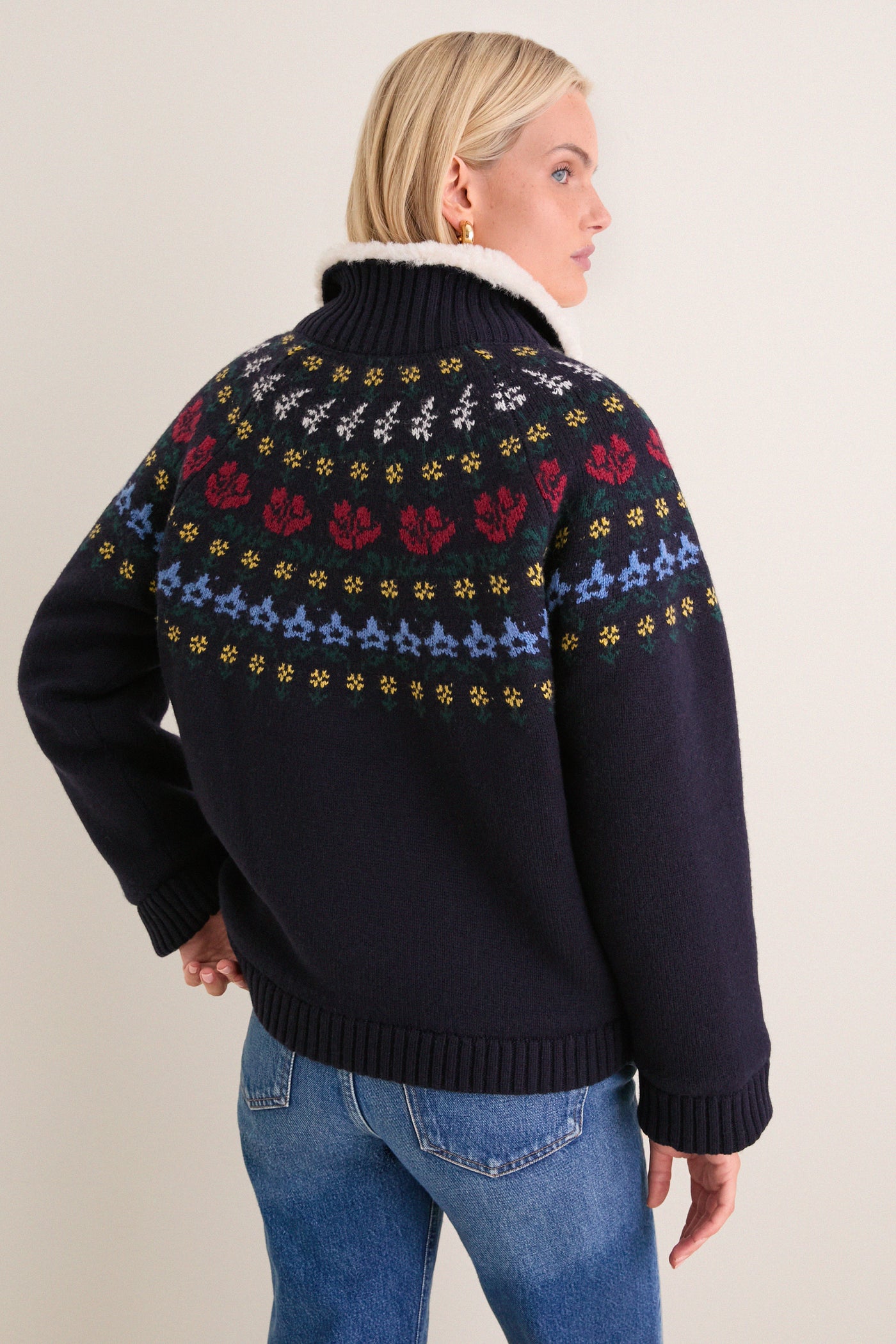 Navy Preston Knit Sherpa Lined Jacket