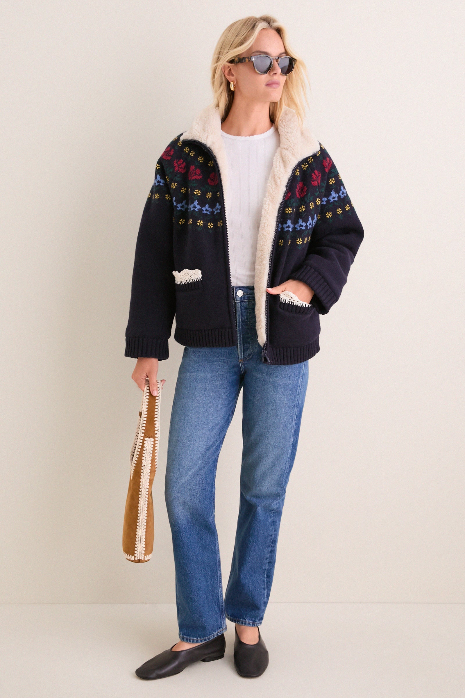 Navy Preston Knit Sherpa Lined Jacket