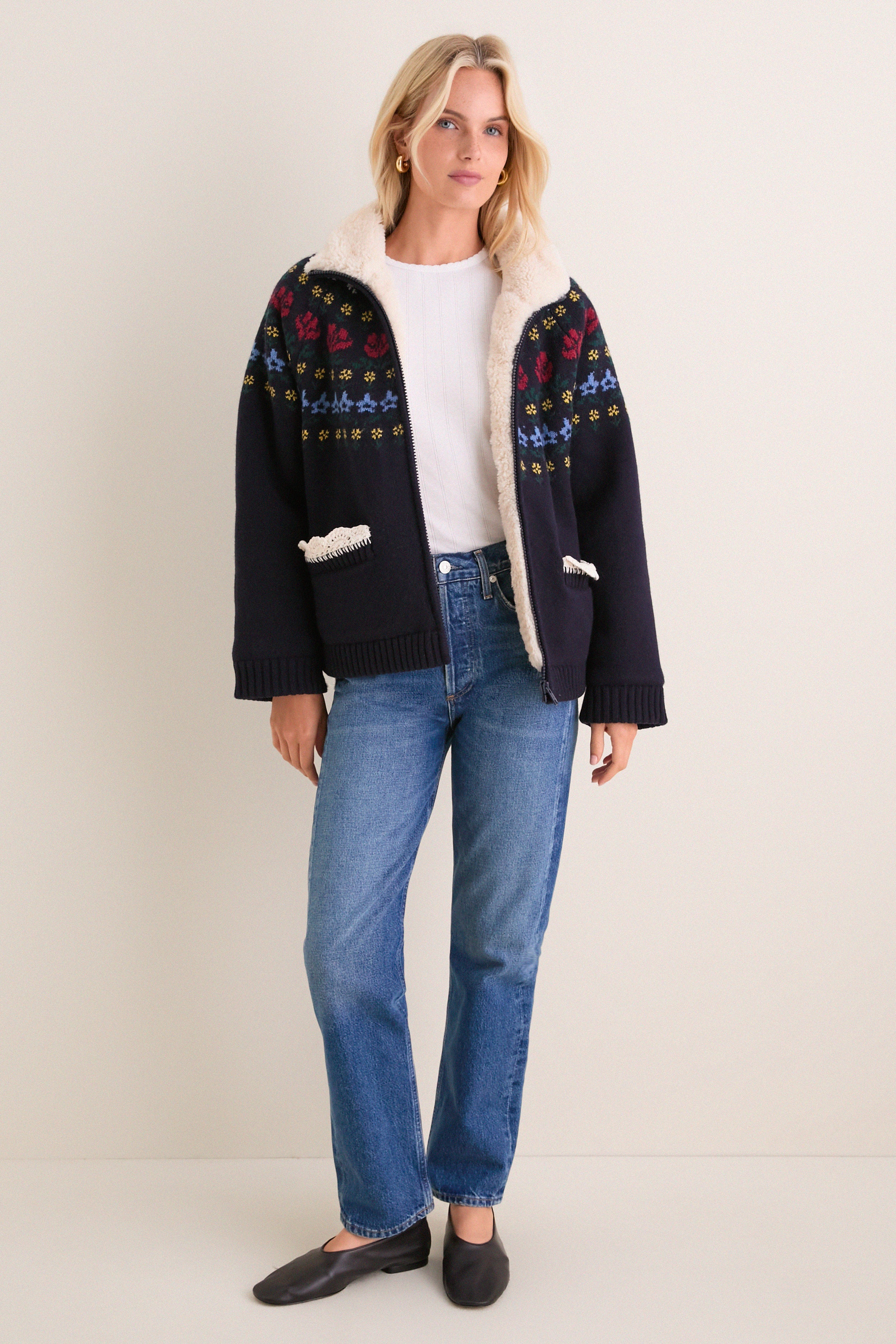 Navy Preston Knit Sherpa Lined Jacket